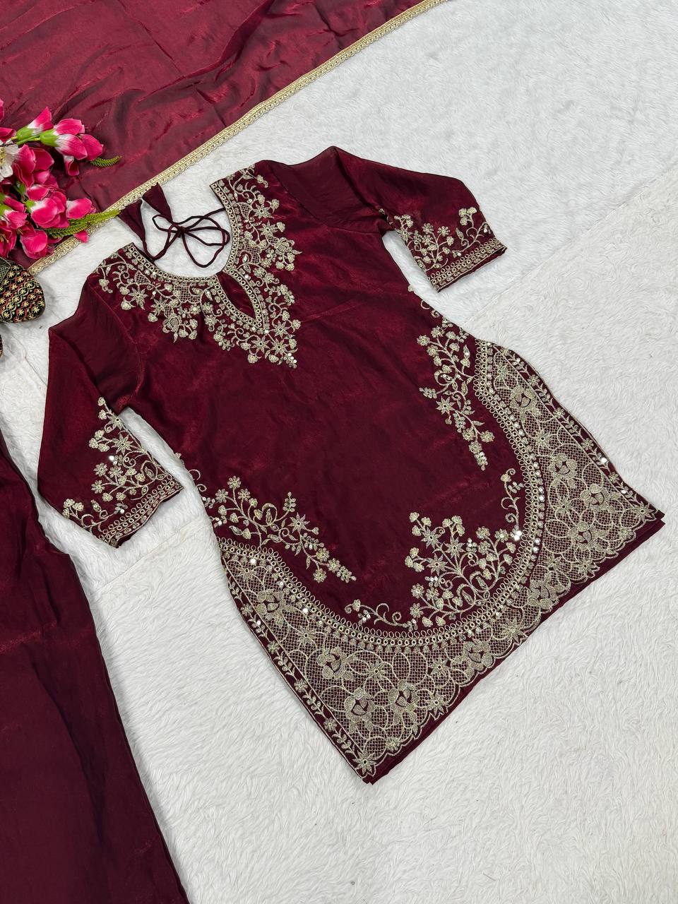Modern Aubergine Flared Silk Set